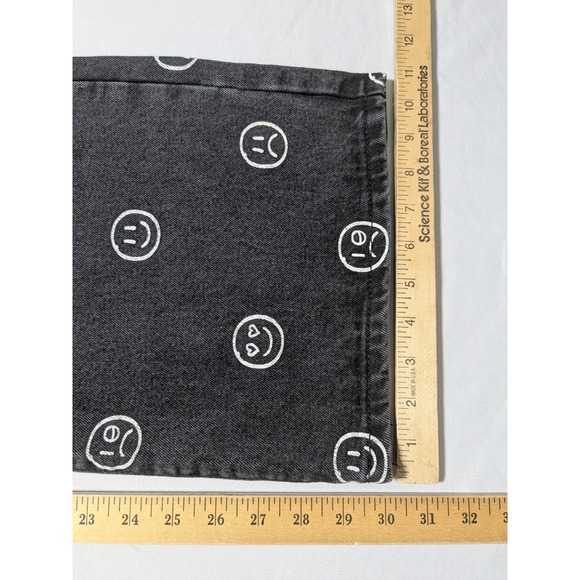 EDIKTED MOODY EMOJI AOP Women Size XL Wide-Leg Black Washed Denim Jeans NEW - Picture 8 of 15